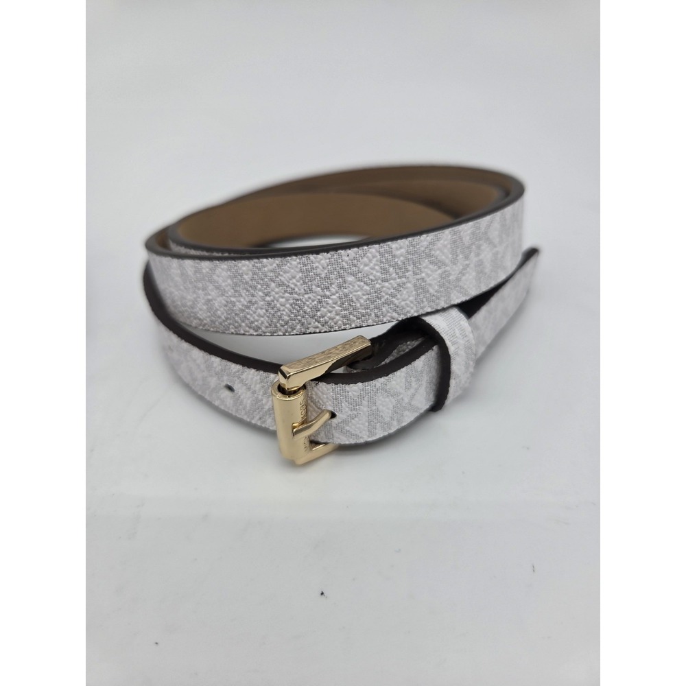 MK Michael Kors Lot of 2 Skinny Thin Large Womens Belt Navy Monogram White - Picture 2 of 4